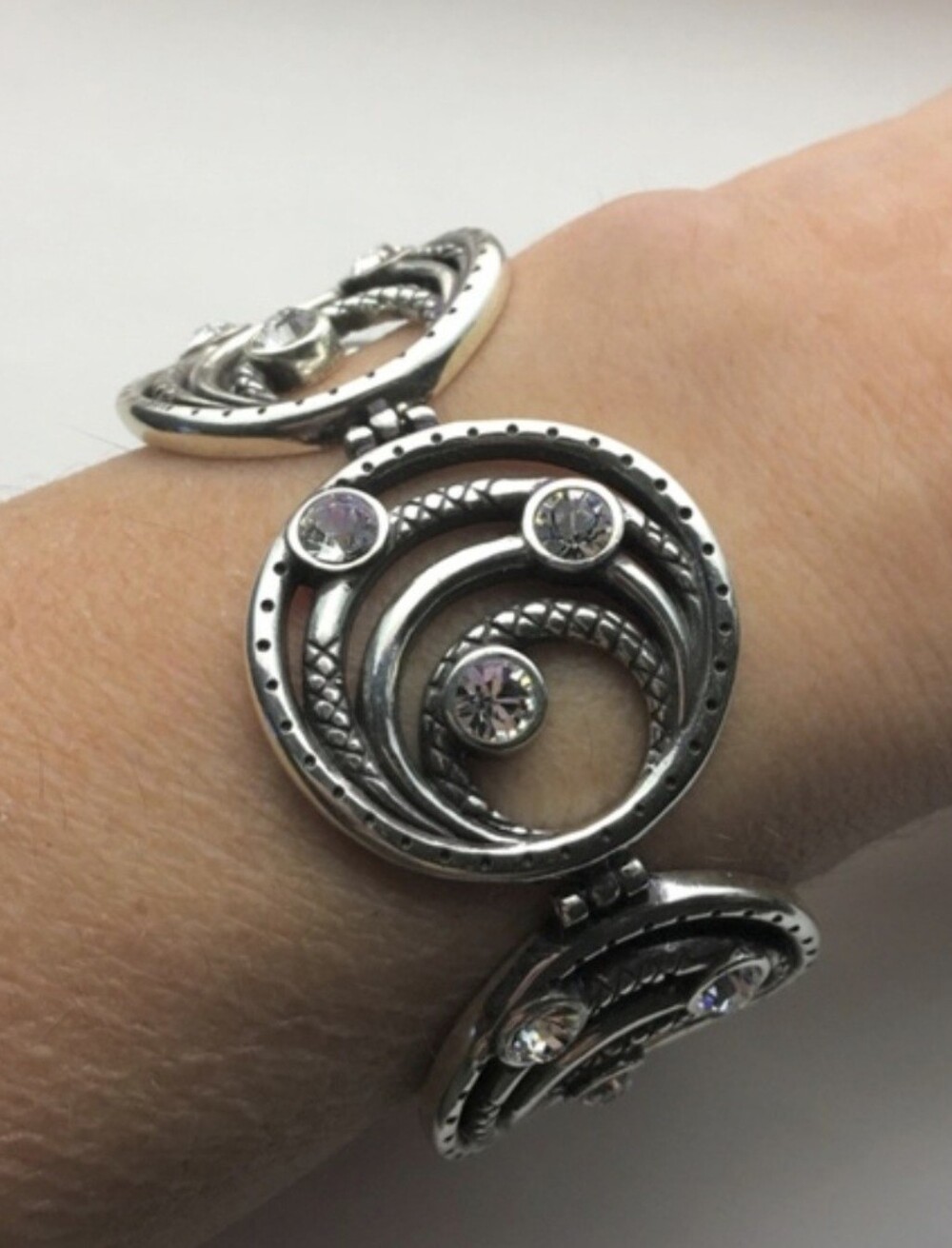 Brighton Silver-Tone Crystal Circle Link Bracelet With Svarowski Crystals